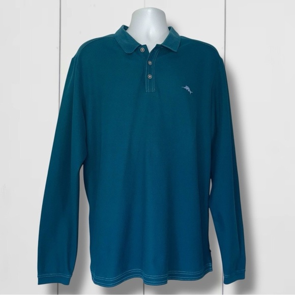 Tommy Bahama IslandZone SUPIMA® Cotton Long Sleeve Polo Shirt XLTeal Blue - Picture 1 of 13